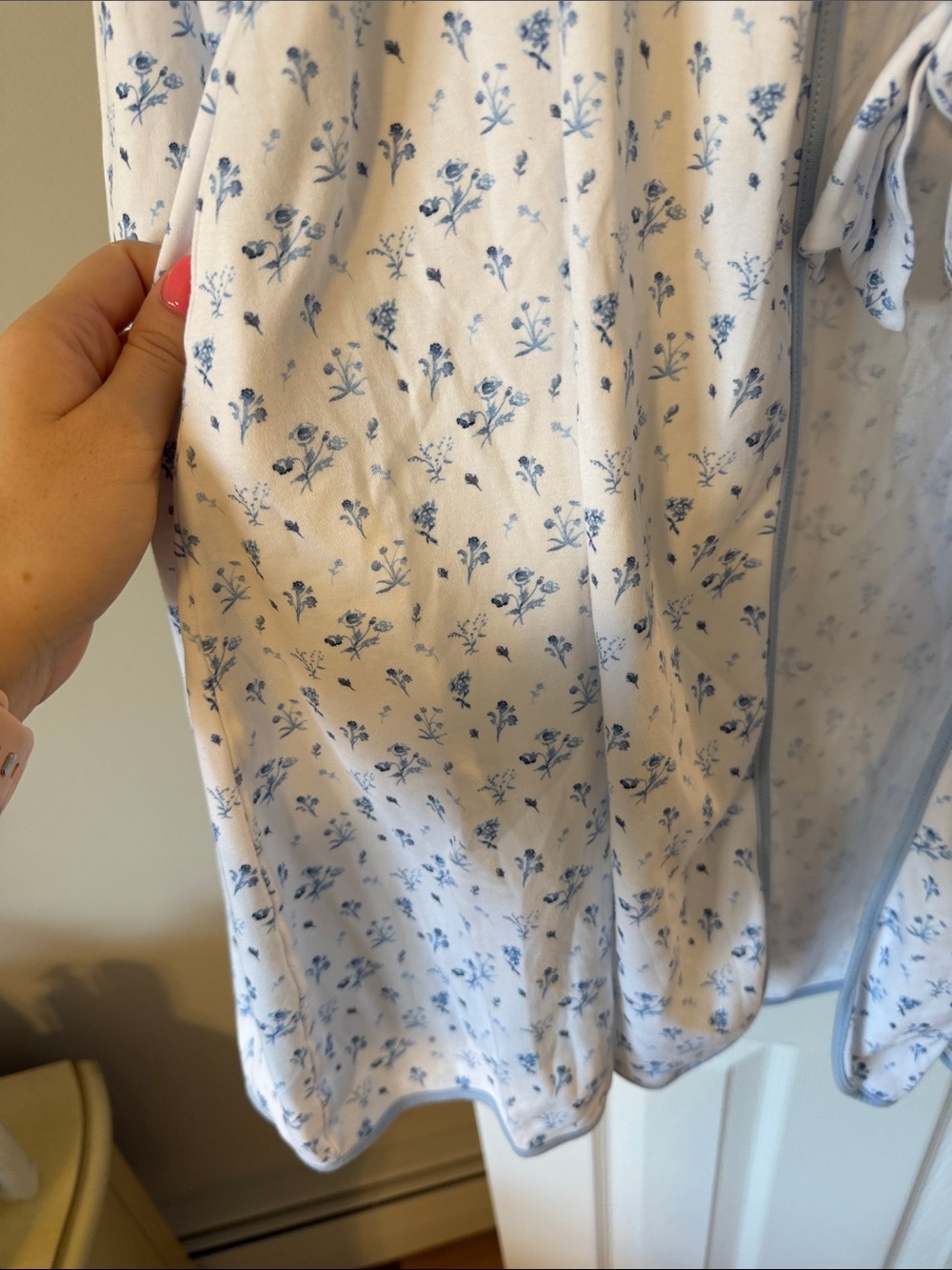 Lake Blue Floral Pima Cotton Robe Sz M - Picture 3 of 6